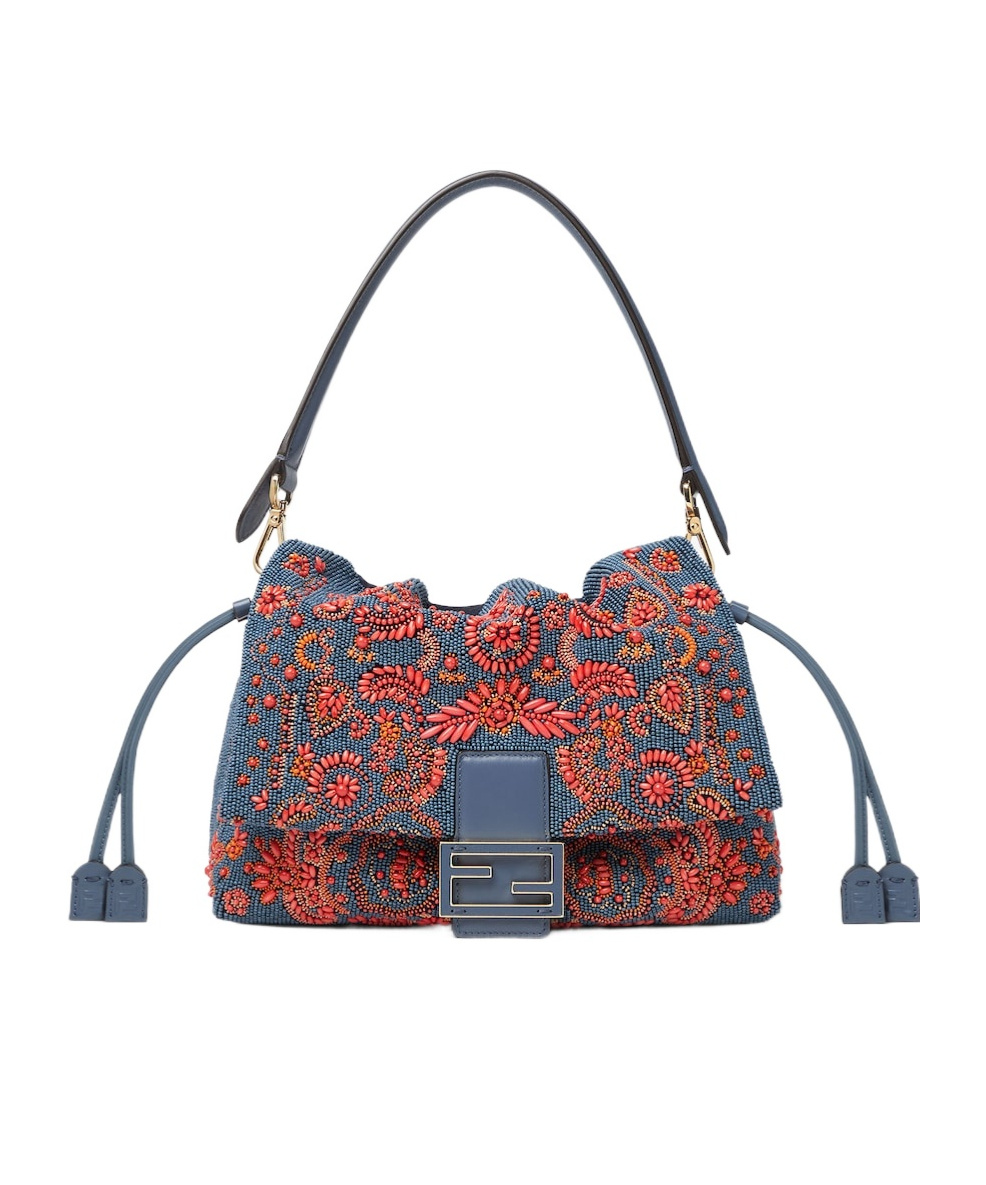 Fendi Blue And Red Coral Bandana Embroidered Bag