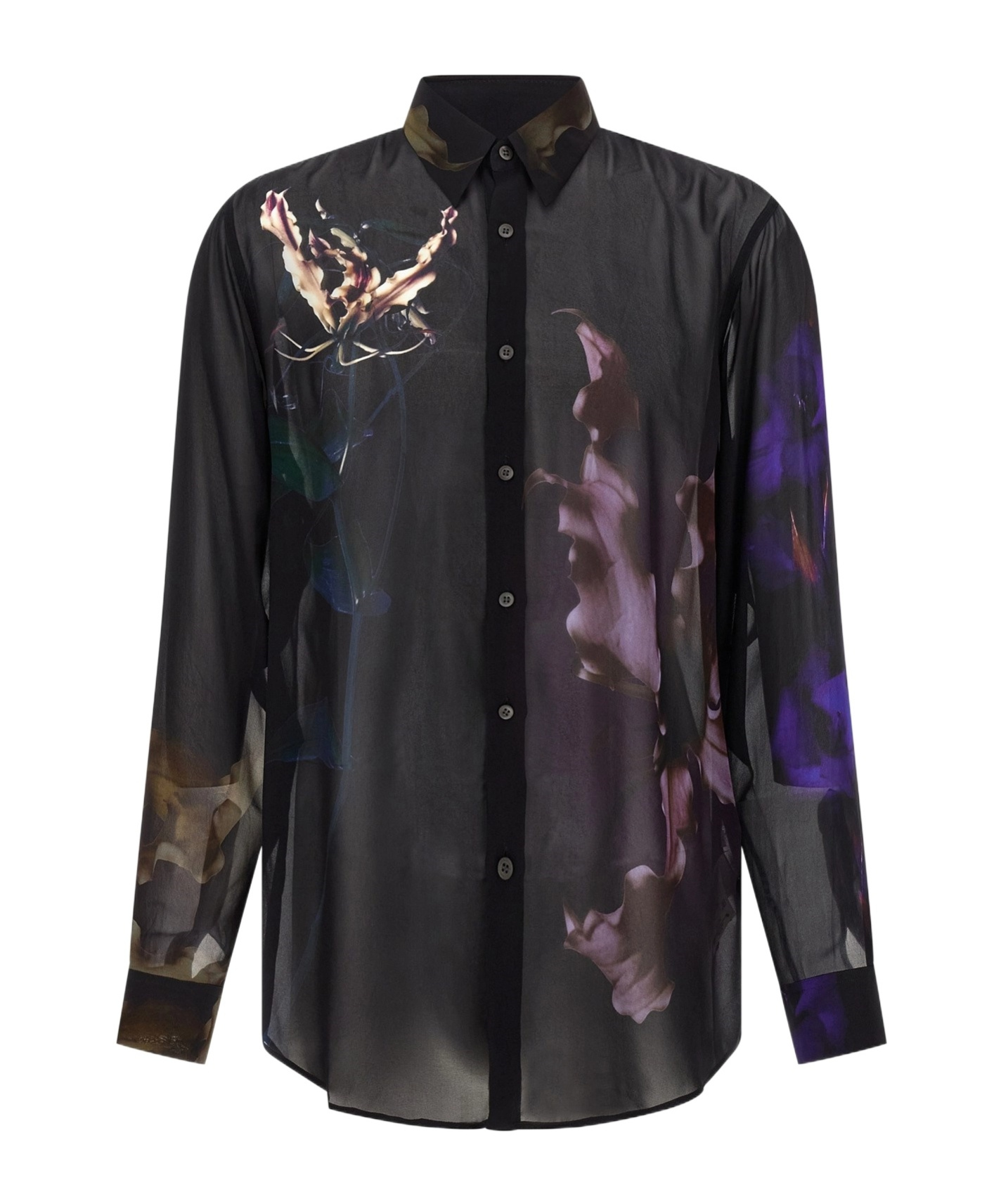 Dries Van Noten Men Printed Organza Curles Shirt In Black