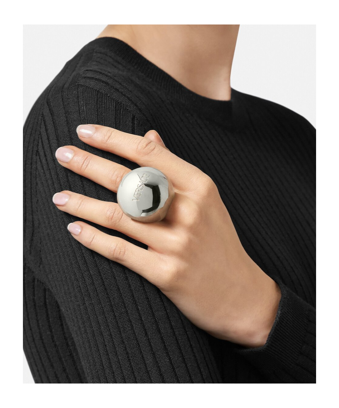 Versace Sphere Logo-engraved Ring In Yellow