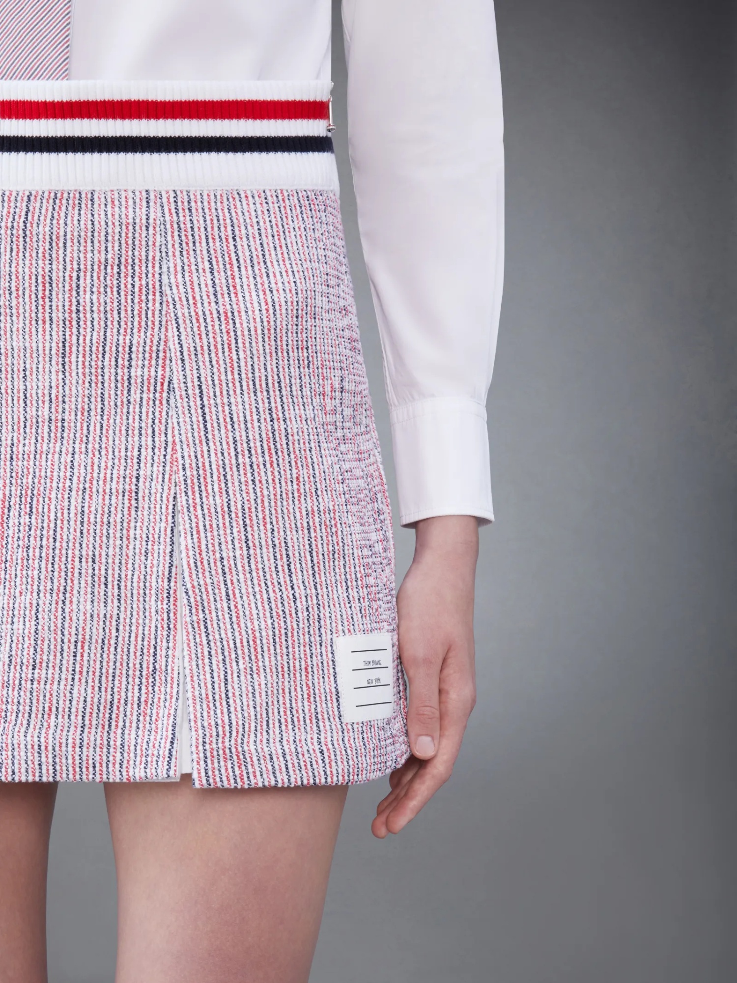 Thom Browne Tweed Seersucker Pleated Skirt In White