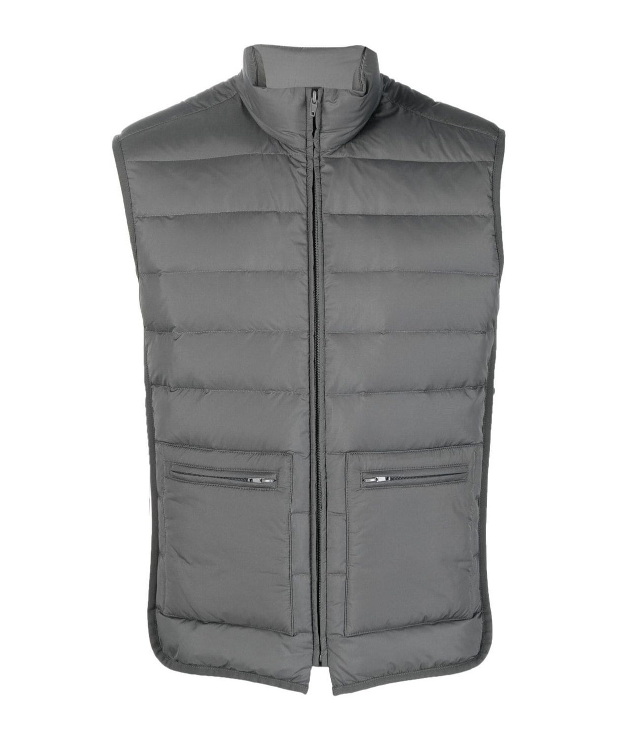 Thom Browne High Collar Padded Vest With Horizontal Quilting In Gray