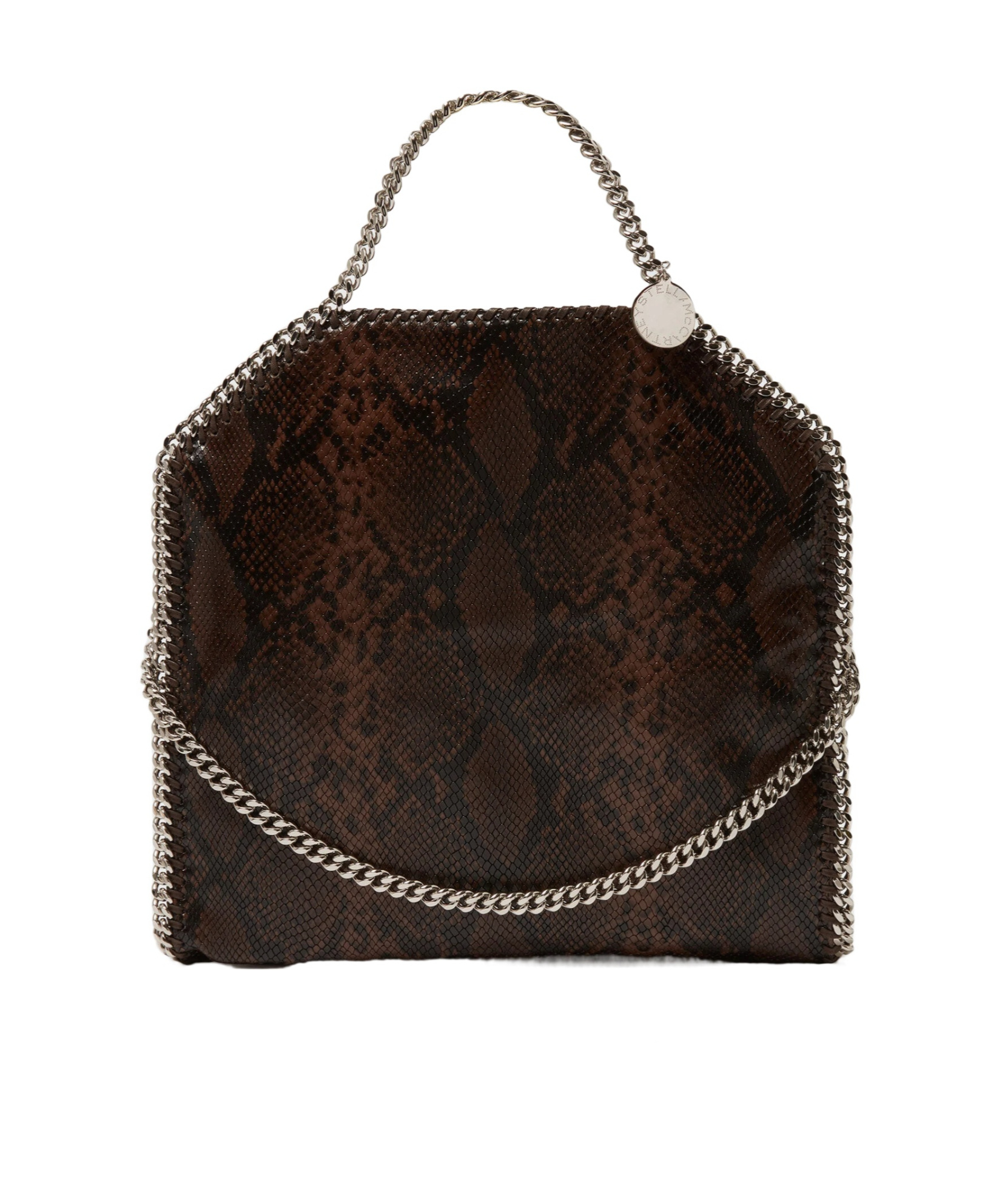 Stella Mccartney Falabella Fold-over Snakeskin-effect Tote Bag In Brown