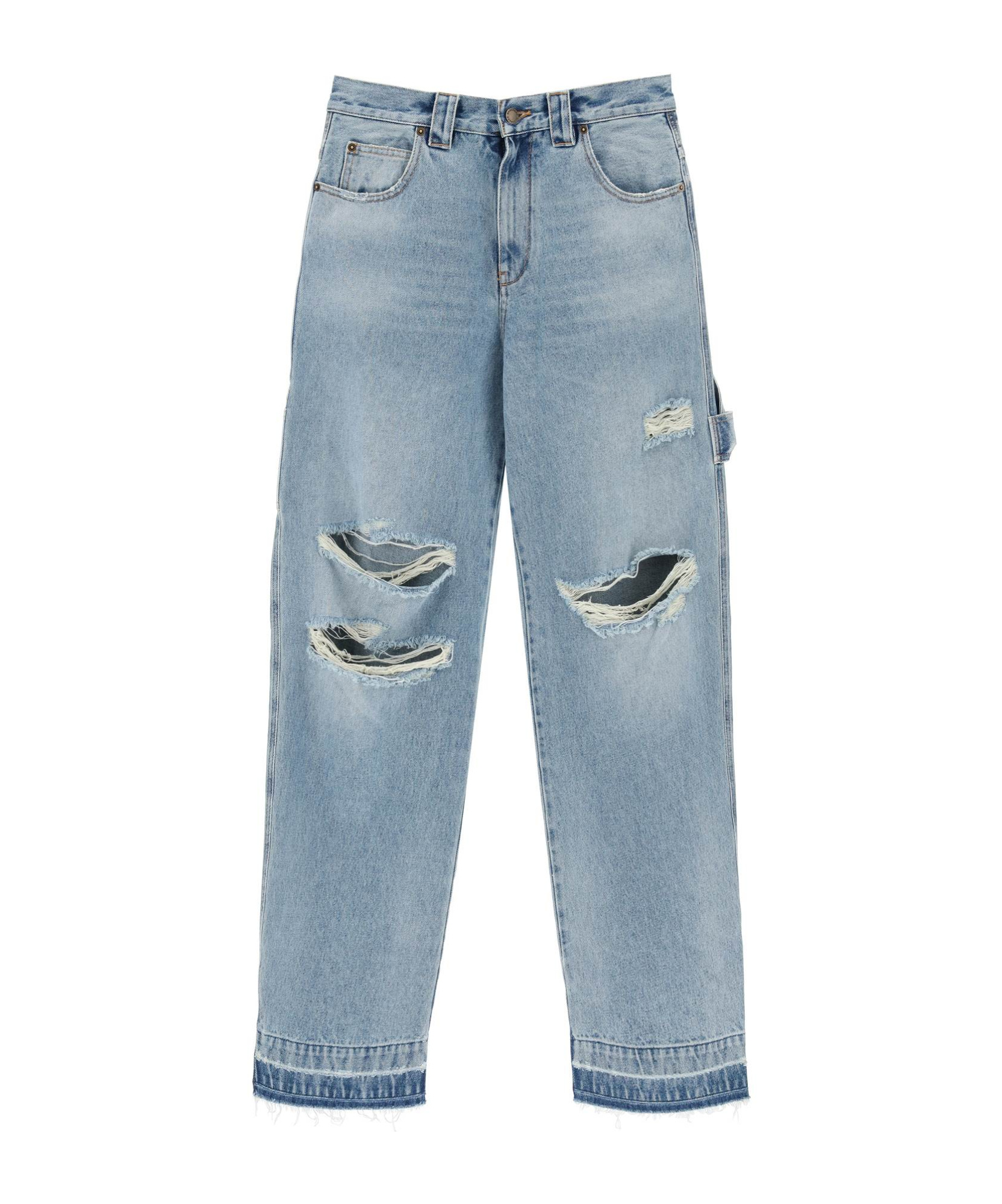 Shop Darkpark Audrey Barrel Leg Distressed Carpenter Jeans In Blue