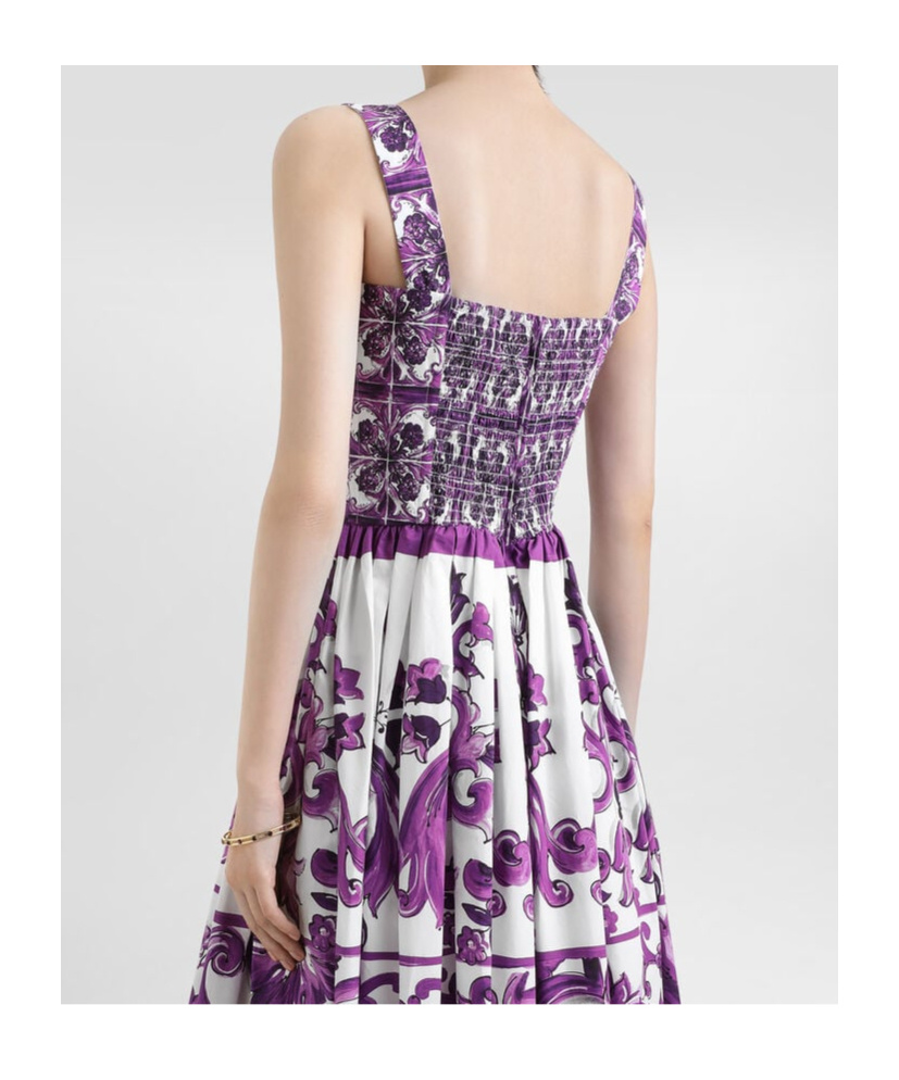 Dolce & Gabbana Women Cotton Midi Dress With Maiolica Print In Purple