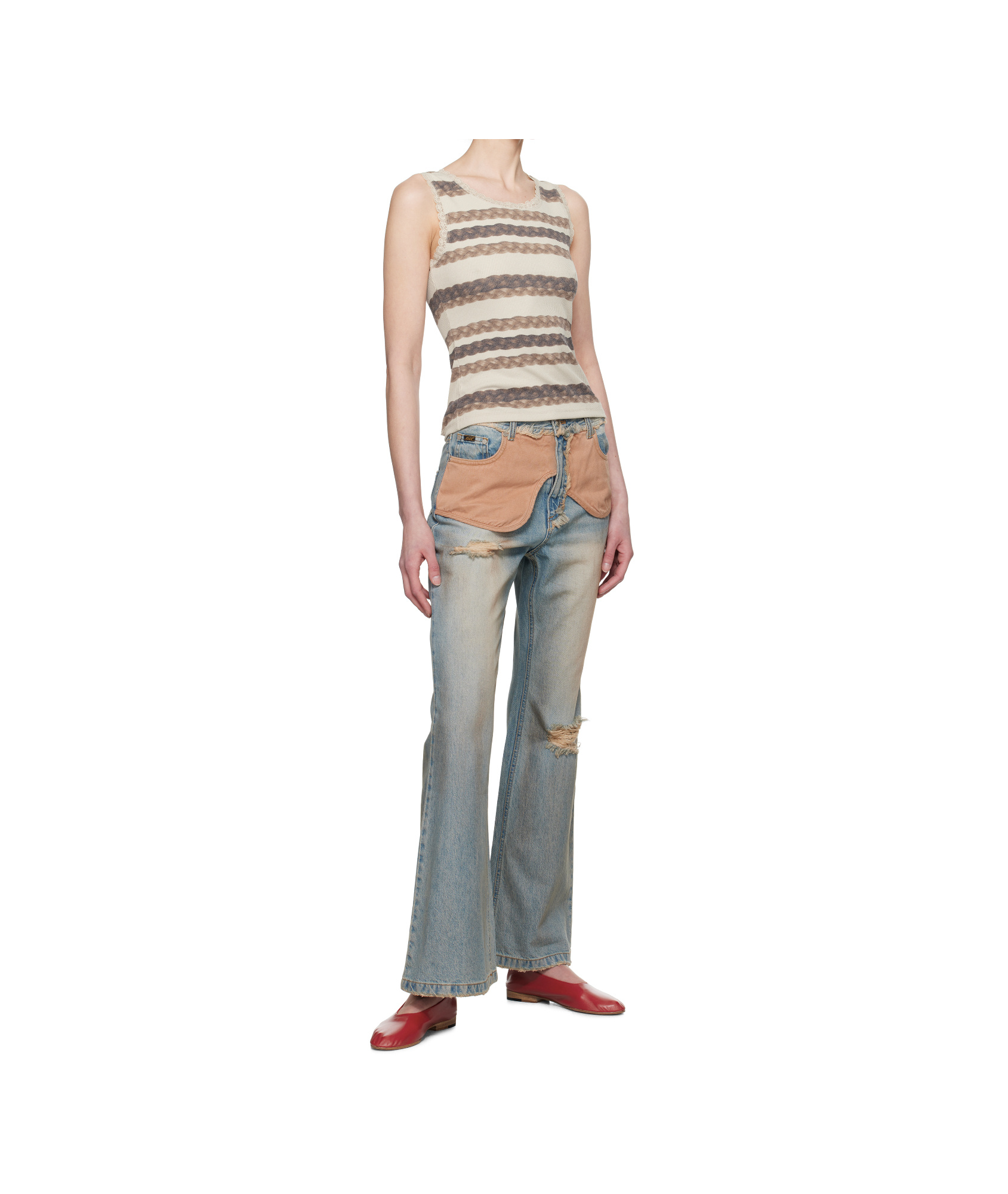 Andersson Bell Blue Deconstructed Dirty Wash Bootcut Jeans In Washed Blue