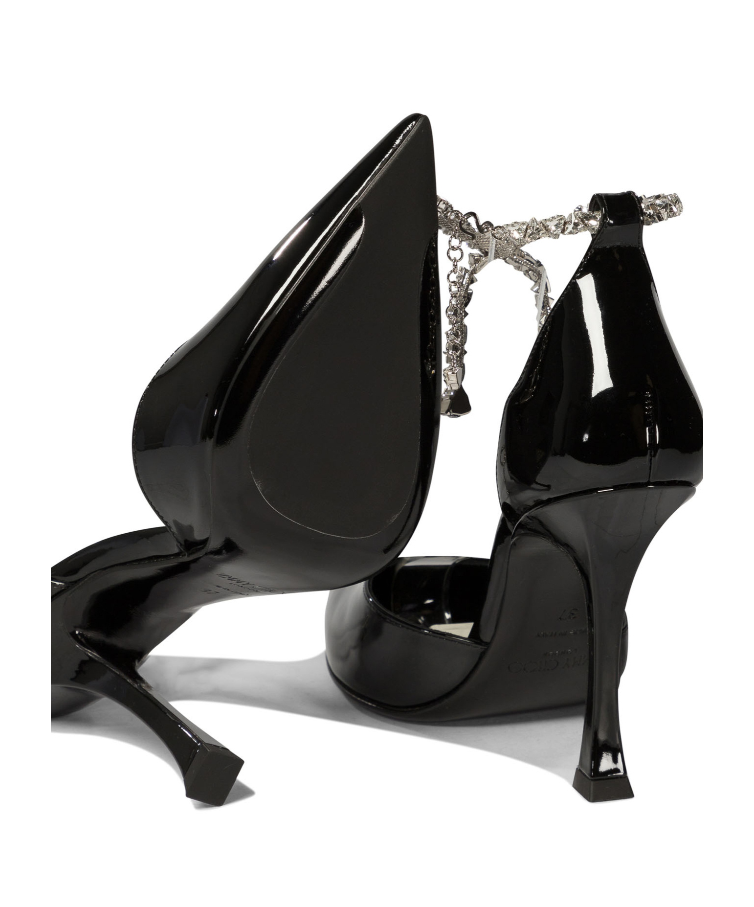 Jimmy Choo Stevie 100 Crystal-embellished Pumps In Patent Leather In Black
