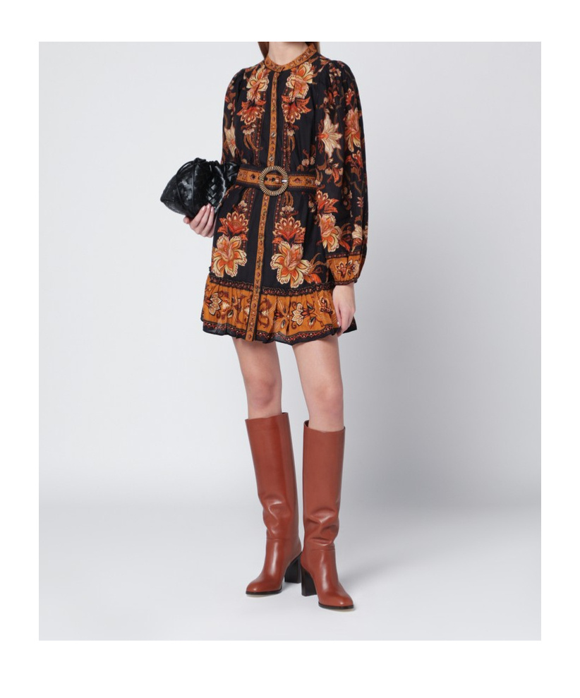 Farm Rio Black Majestic Garden Mini Dress In Brown