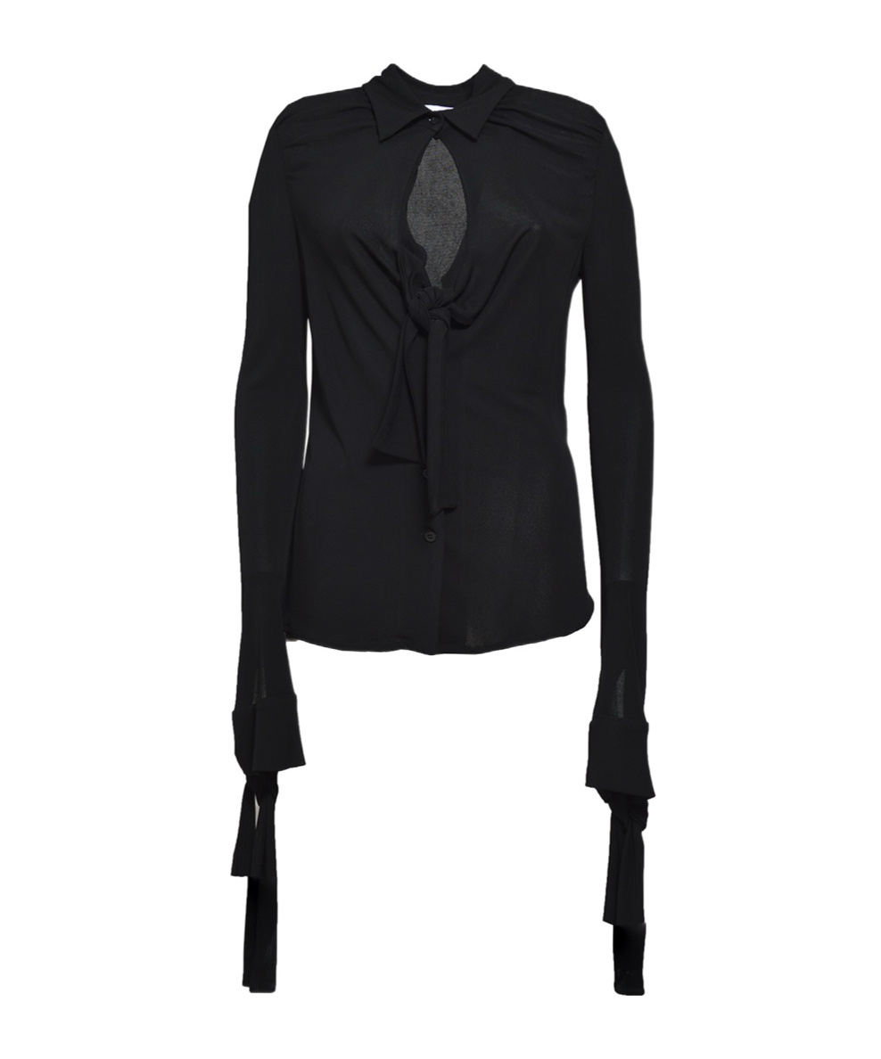 Msgm Viscose Shirt With Teardrop Neckline In Black