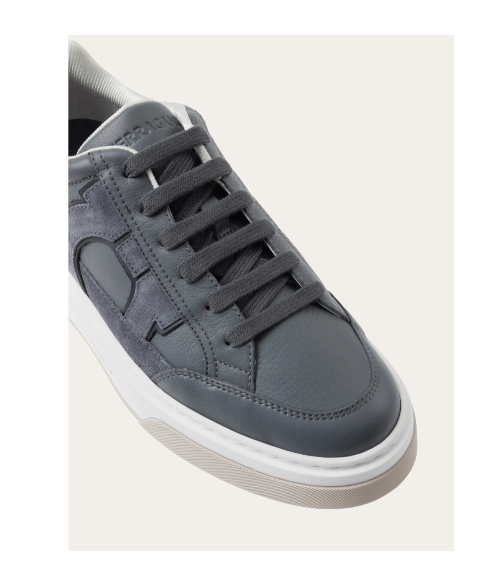 Ferragamo Gancini Suede Low-top Sneakers In Gray