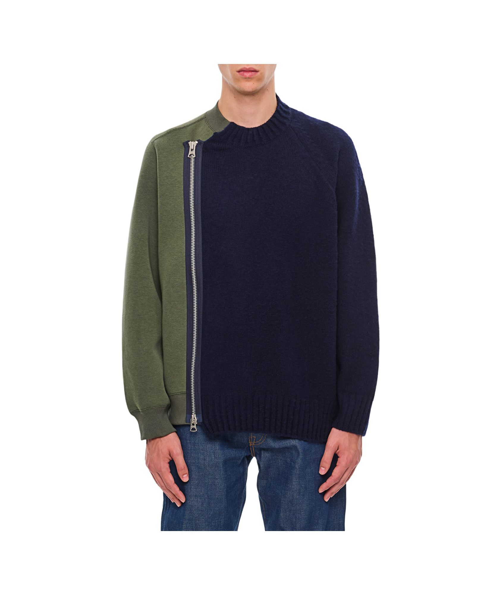 Sacai Zip Detailed Crewneck Jumper In Multi