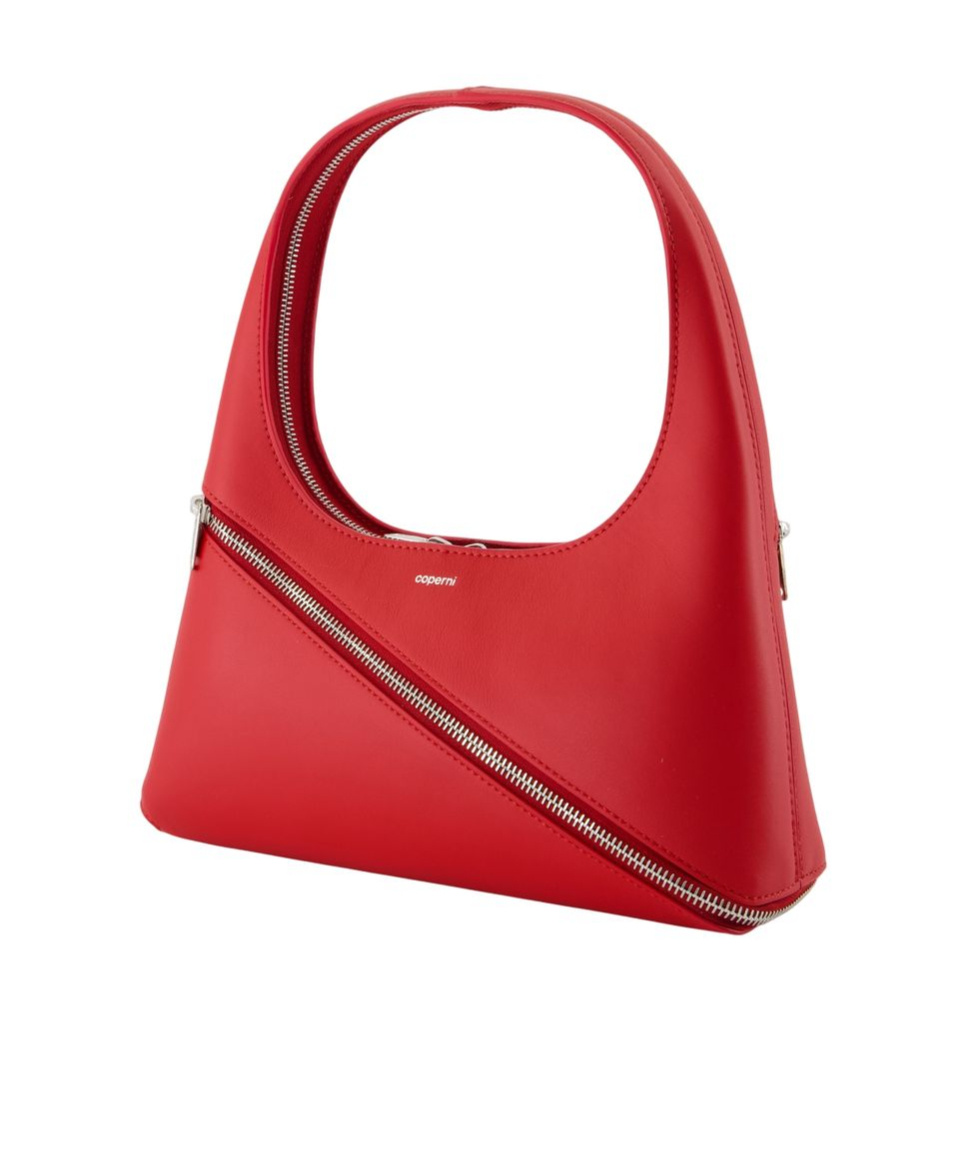 Coperni Diagonal-zip Leather Shoulder Bag In Red
