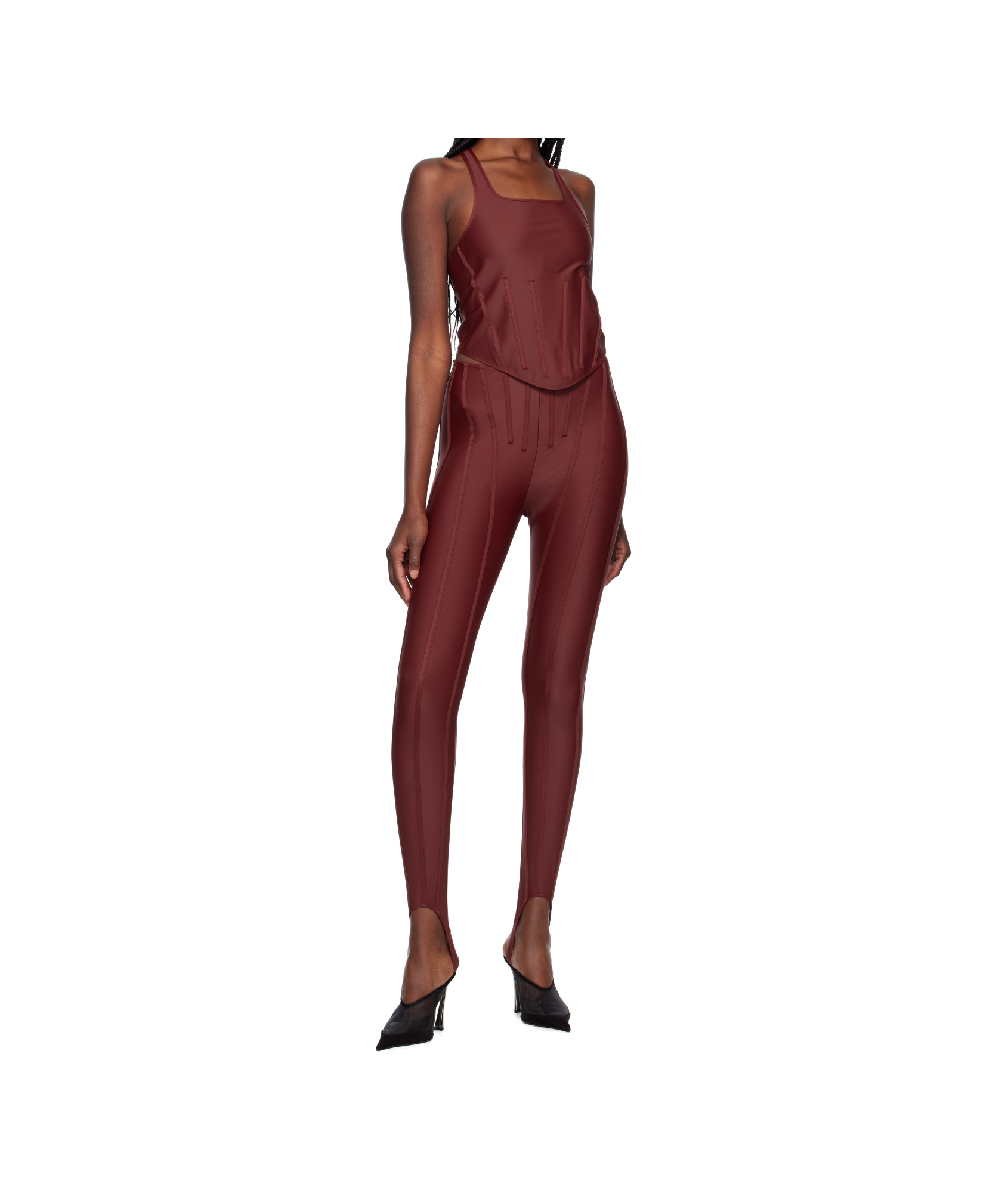 Mugler Red Corseted Tank Top In Brown