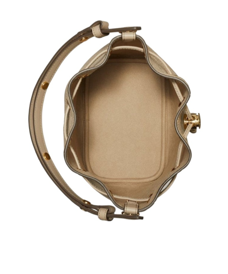 Tory Burch Mini T Monogram Leather Bucket Bag In Brown