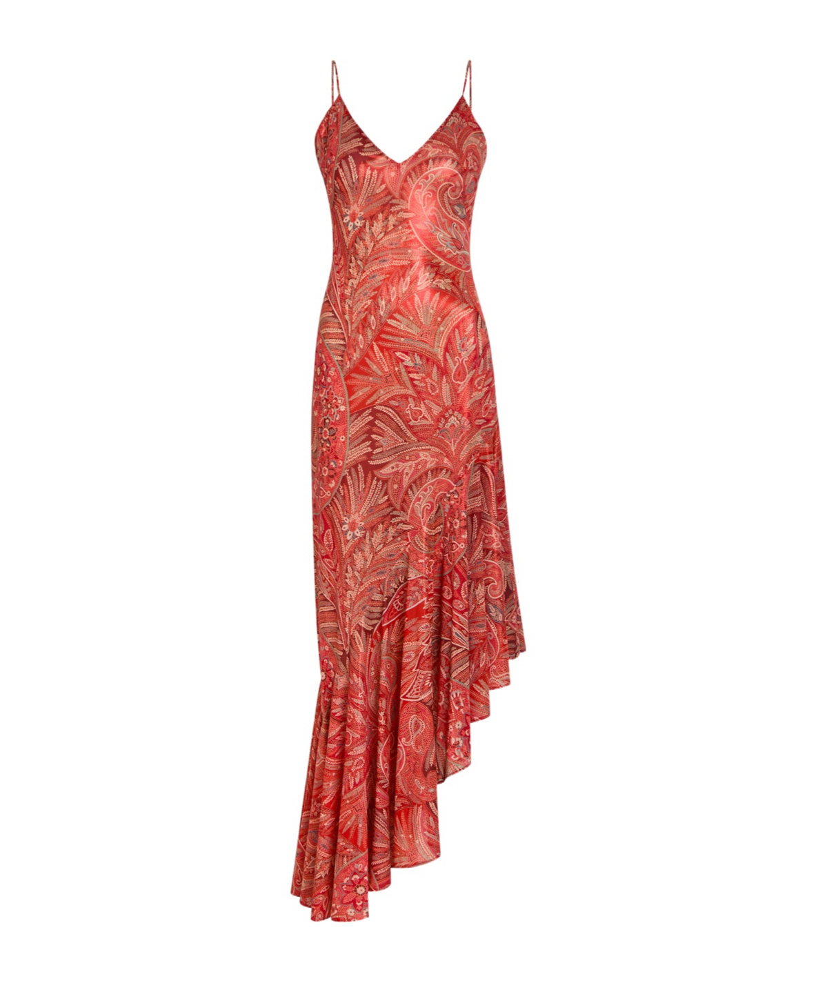 Etro Printed Asymmetric Chiffon Maxi Dress In Red
