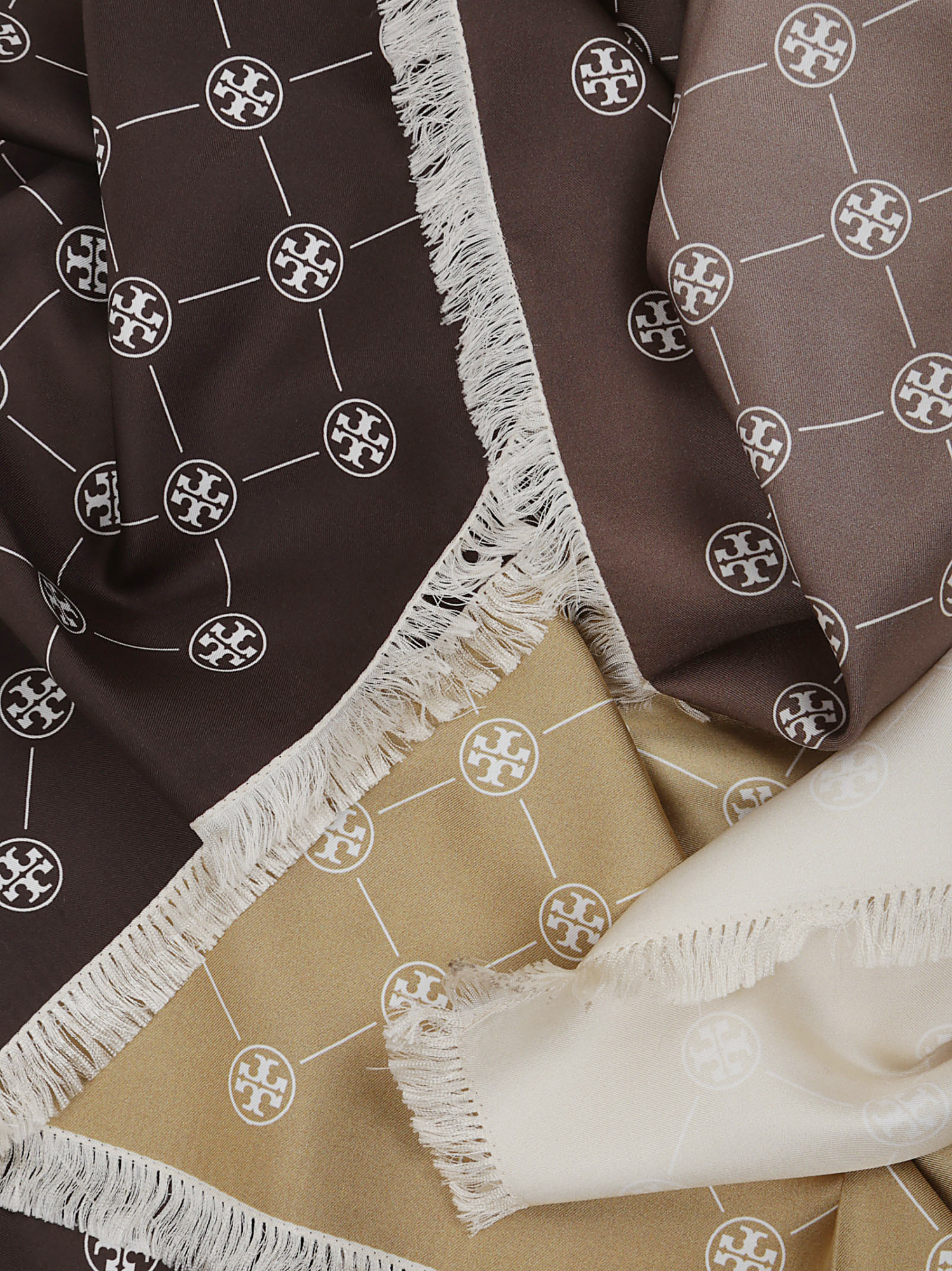 Tory Burch T Monogram Silk Oblong Scarf In Tan Chocolate