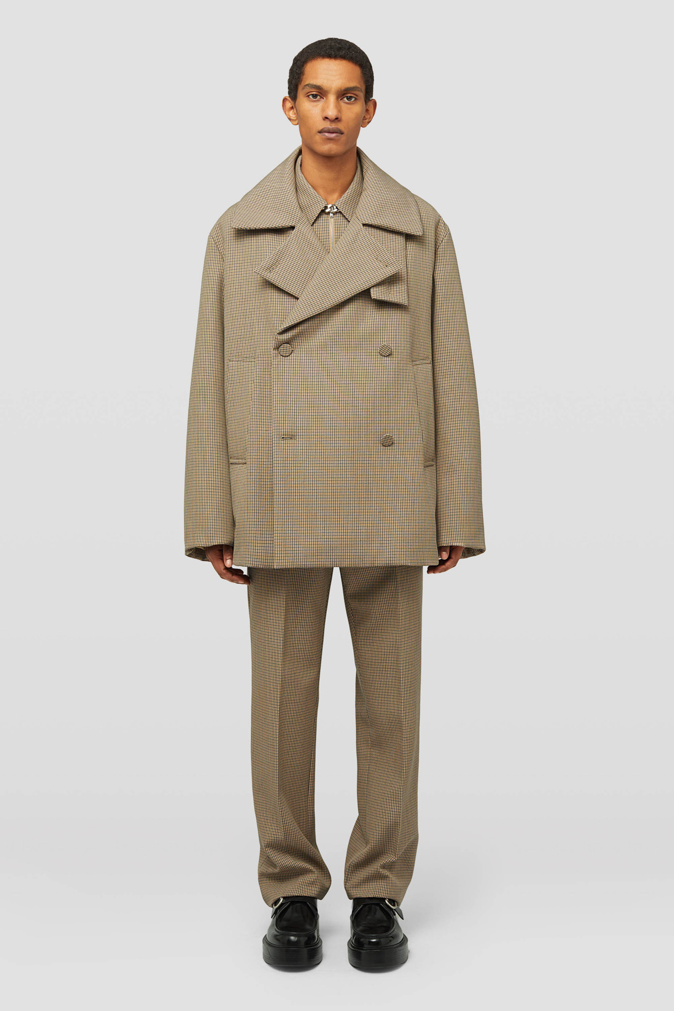 Jil Sander Check-pattern Straight-leg Trousers In Nude