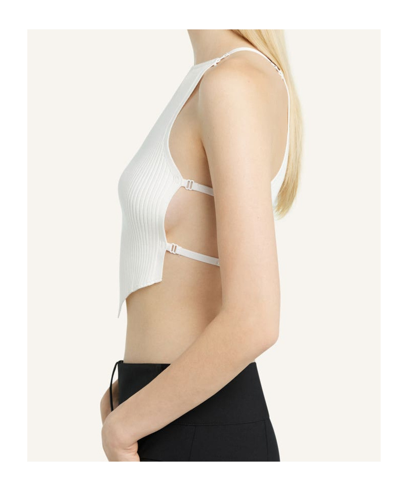 Shop Courrèges Ribbed-knit Crop Top In White