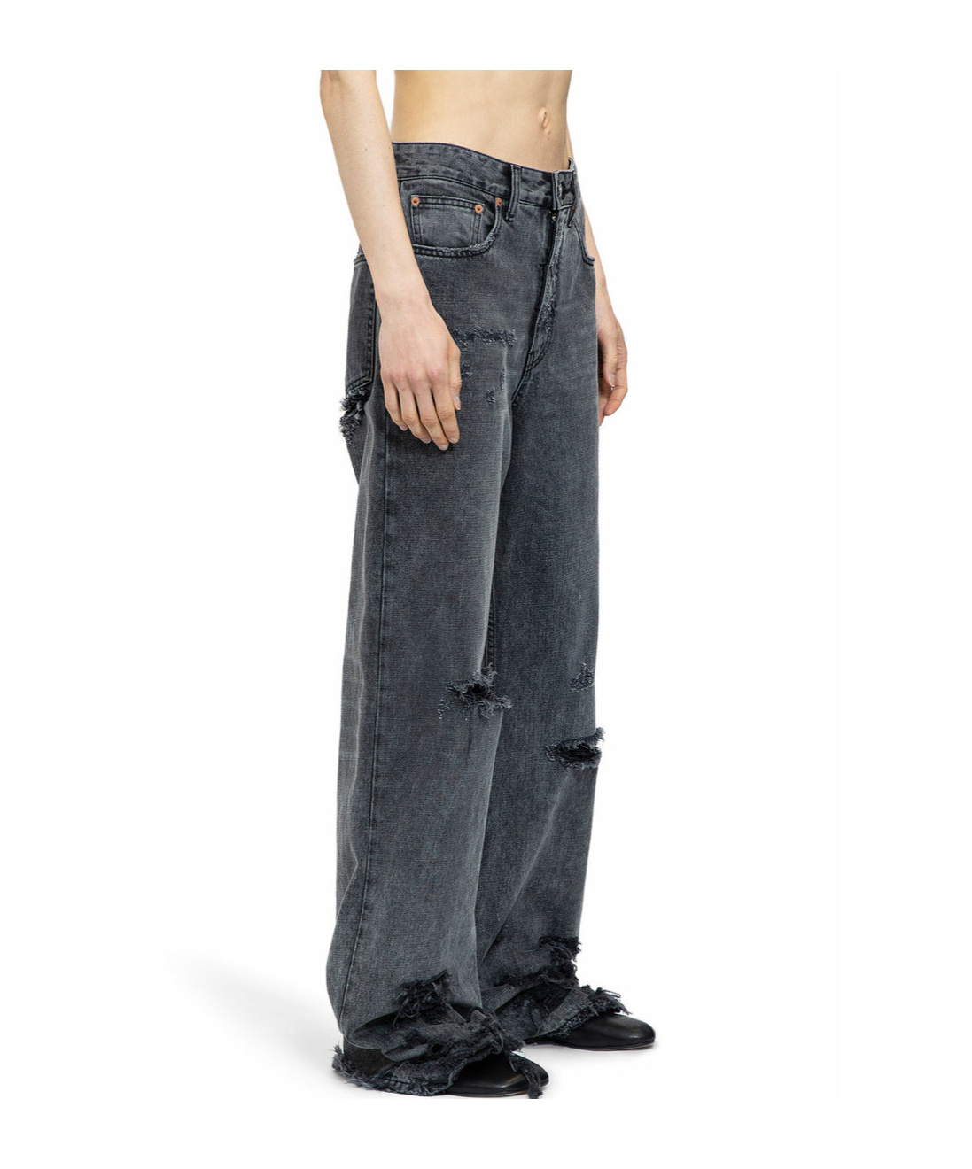 Mm6 Maison Margiela Distressed Cotton Jeans For Women In Black