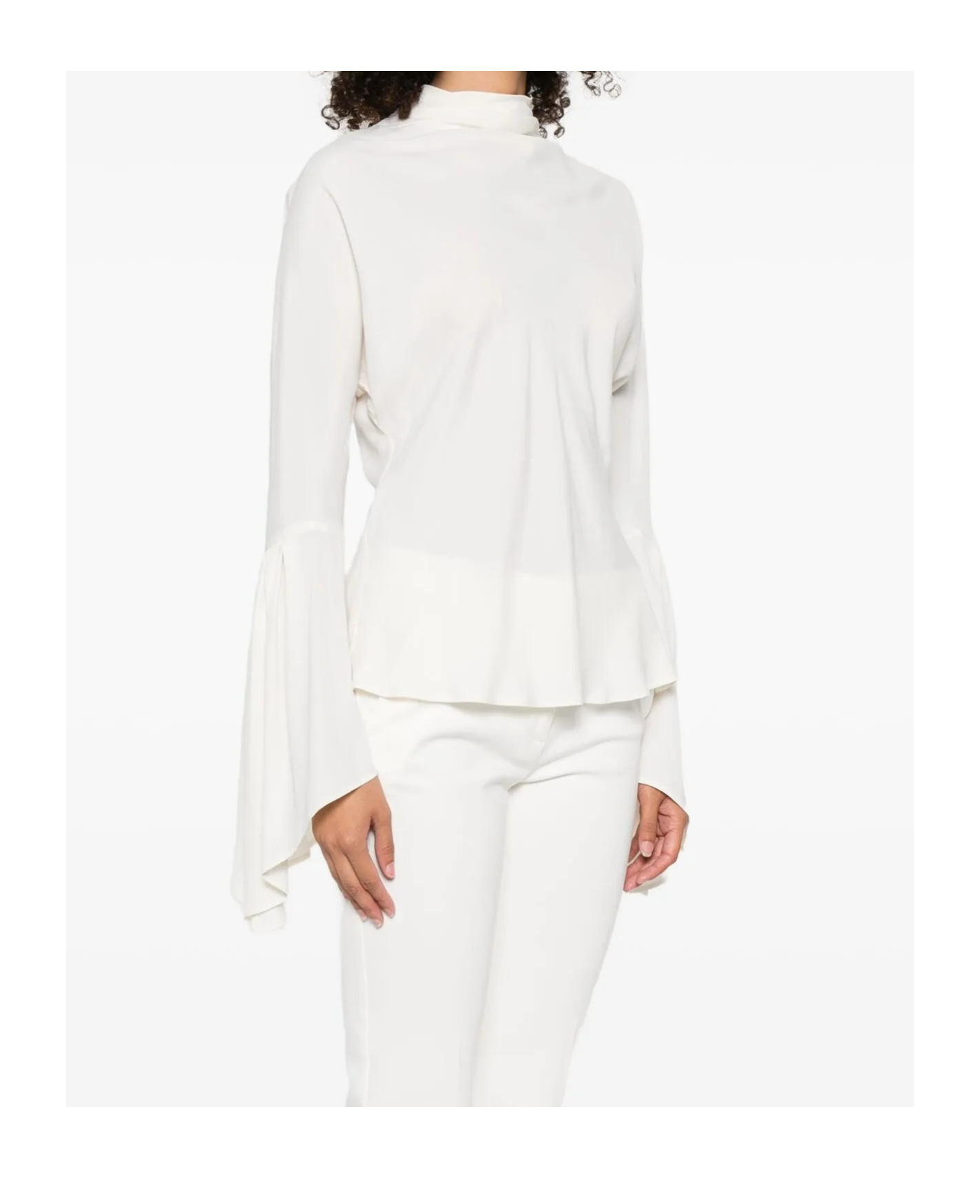 Pinko White High Neck Shirt With Flared Sleeves In White