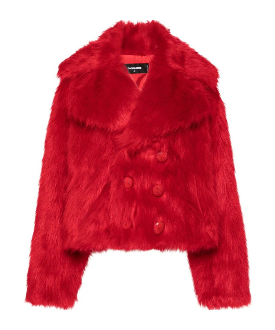 Dsquared2 Double-breasted Faux-fur Jacket In Red