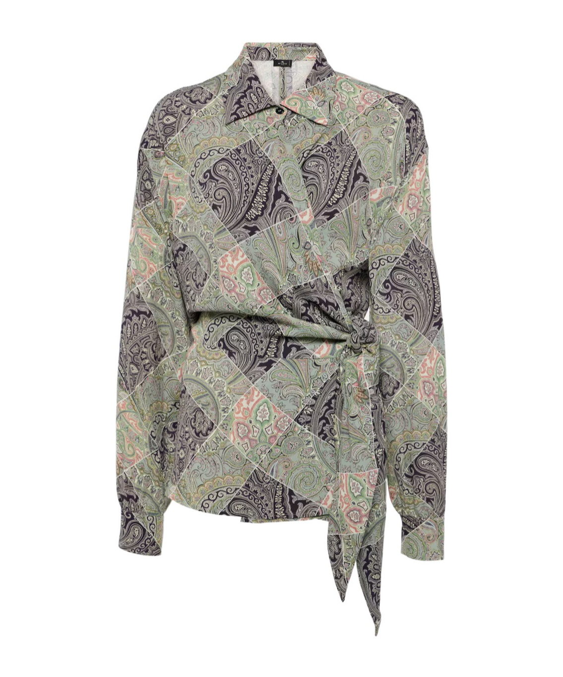 Etro Multicolor Patchwork-print Wraparound-style Shirt In Gray