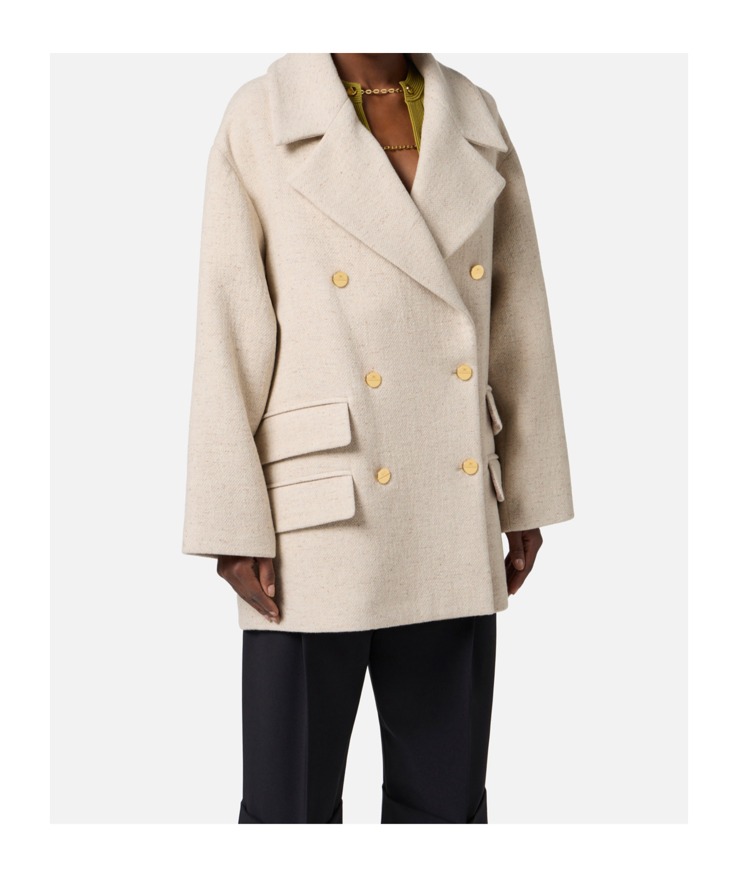 Elisabetta Franchi Double-breasted Coat Coats And Trench Coats White In Neutral