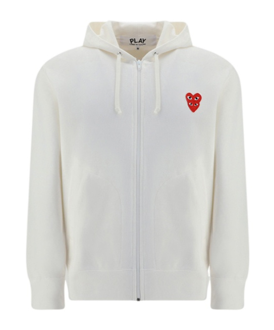 Comme Des Garçons Play Heart-patch Zipped Hoodie In White