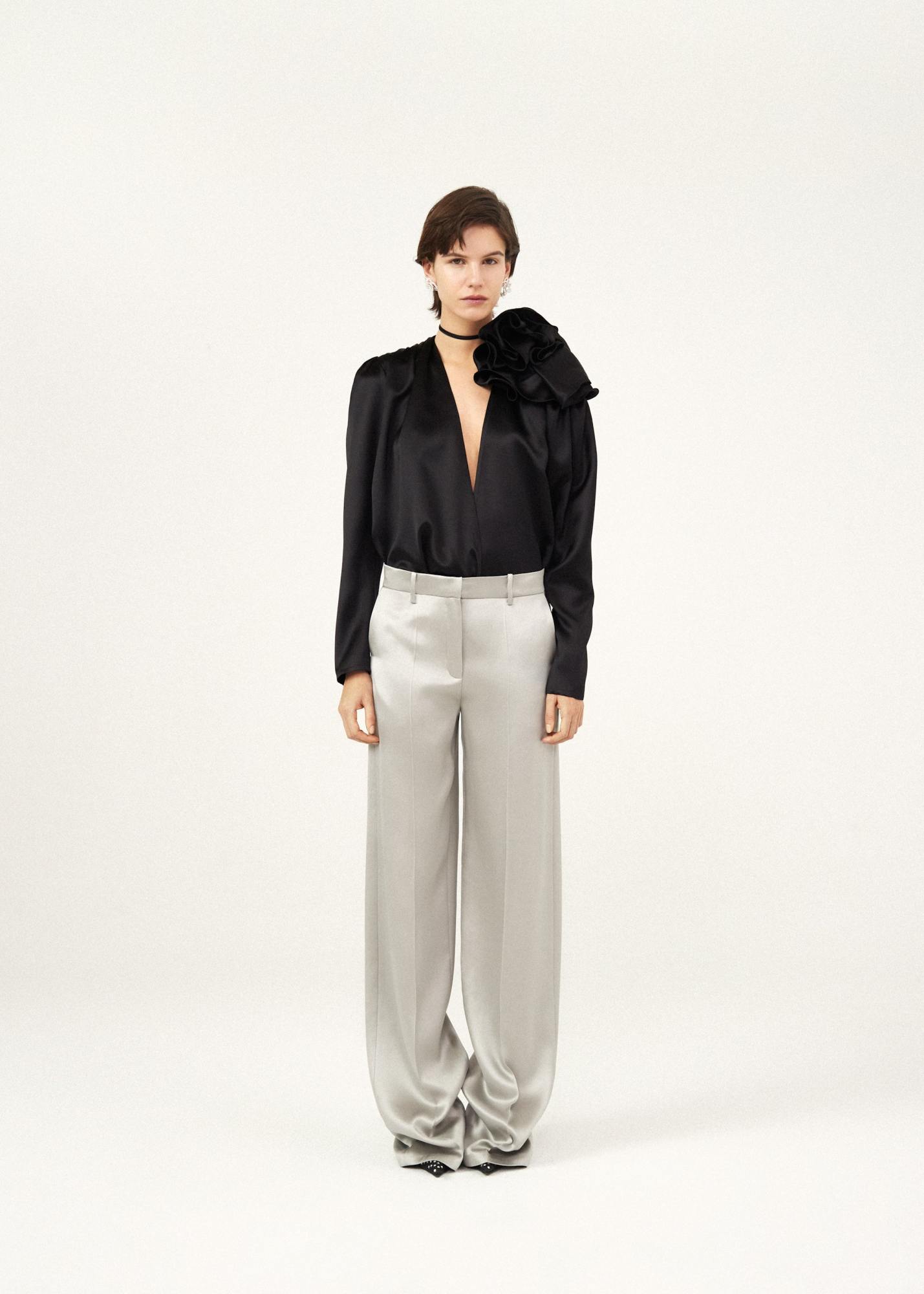 Magda Butrym Draped Floral V-neck Blouse In Black