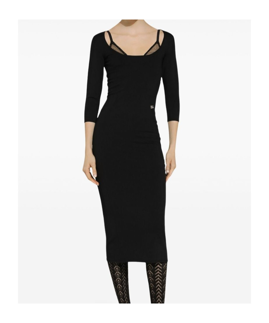 Dolce & Gabbana Viscose Jersey 3/4 Sleeve Midi Dress In Black