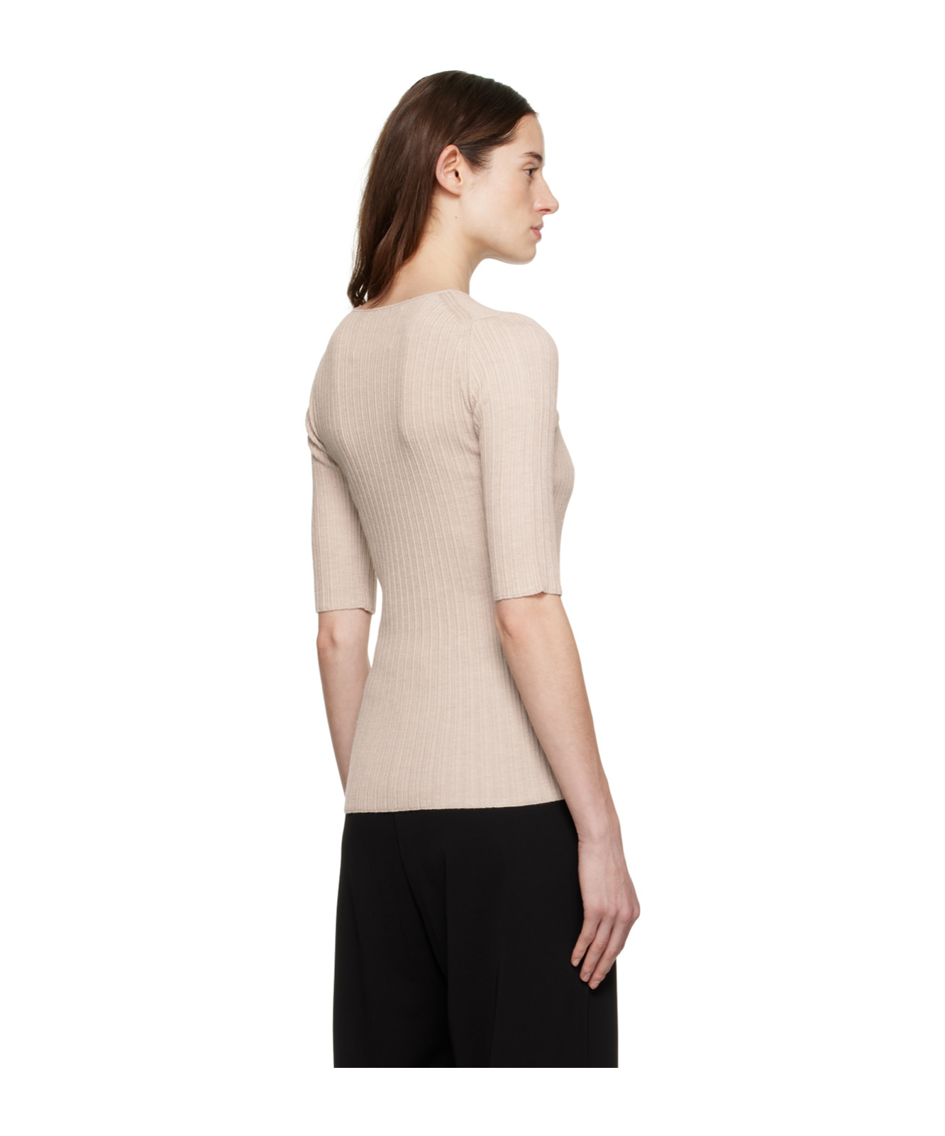 By Malene Birger Knitted Round Collar T-shirt In Nude
