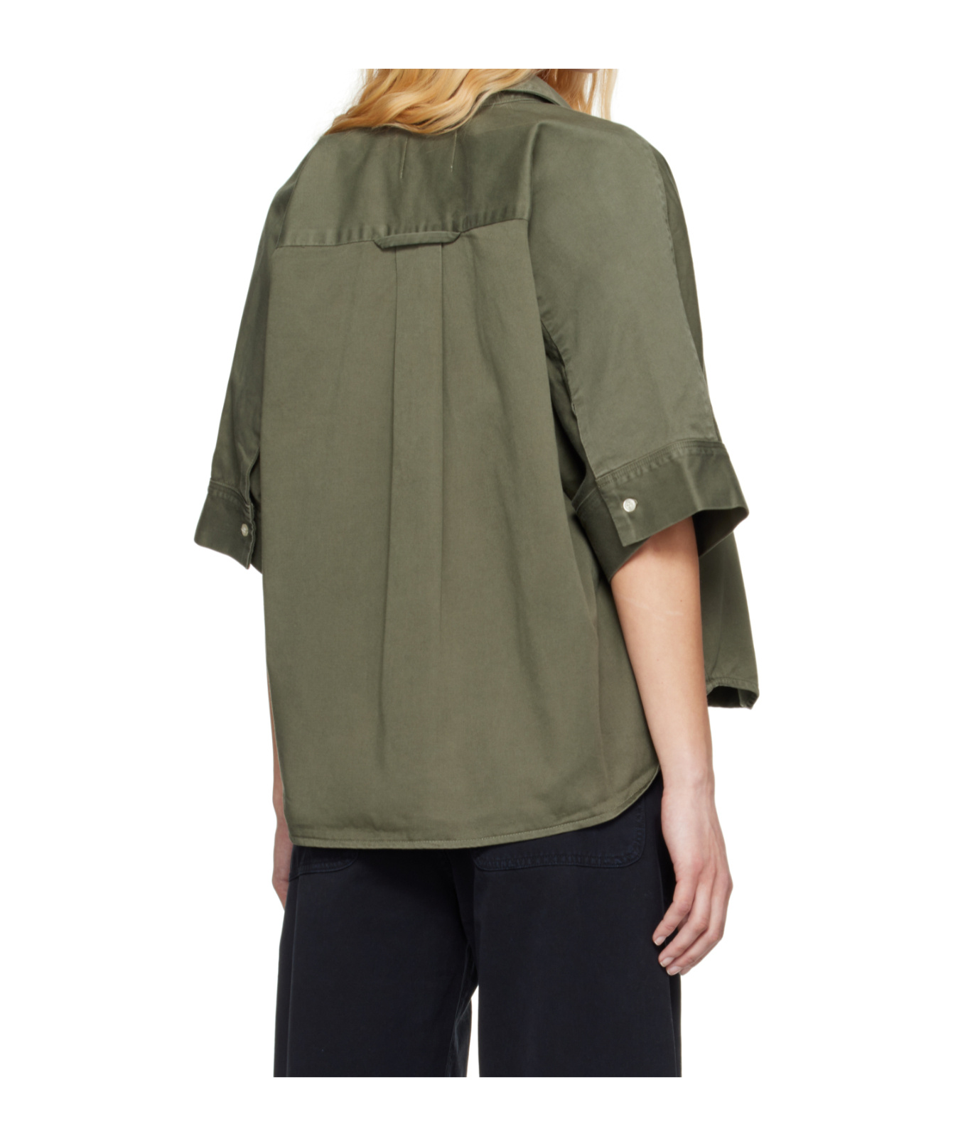 Citizen Of Humanity Oversized Regenerative Cotton Poplin Shirt. Subtle Fading Throughout. In Green