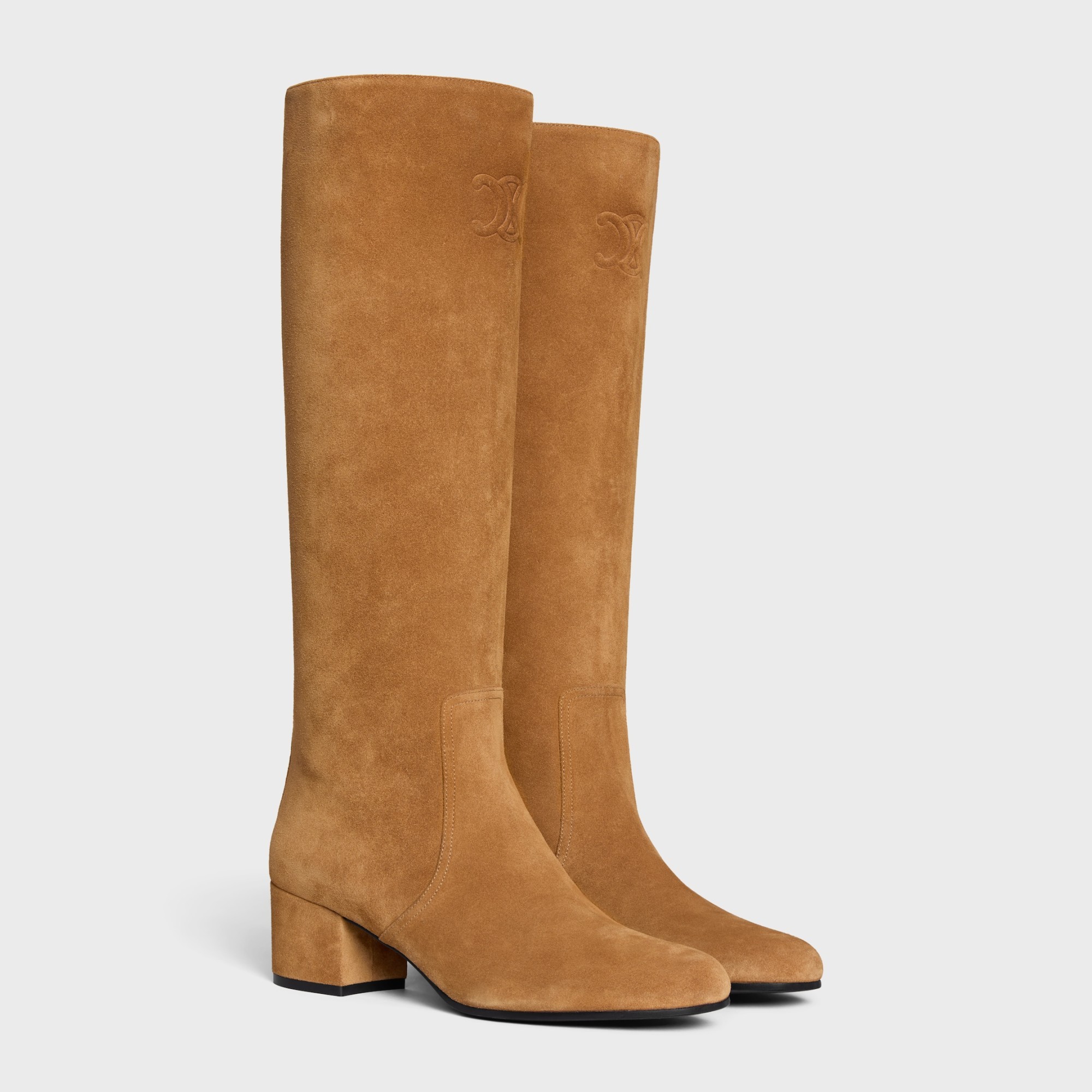 Celine Les Bottes Triomphe High Boot In Suede Calfskin In Brown