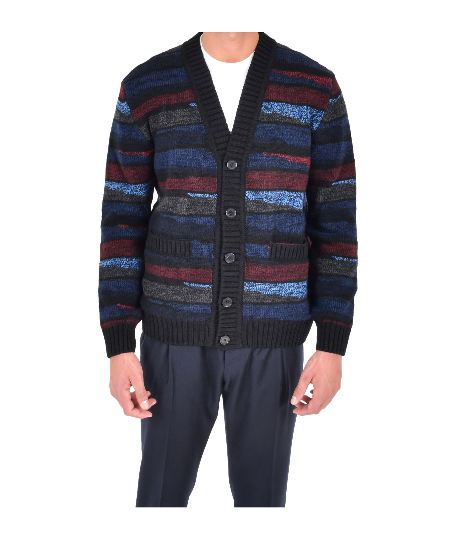 Missoni Striped V-neck Cardigan In Blue