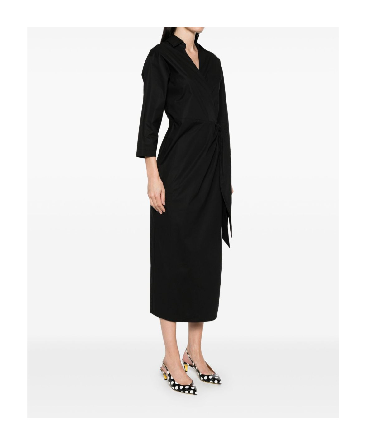 Twinset Twin-set Wrap-design Black Midi Dress With Tie Waist