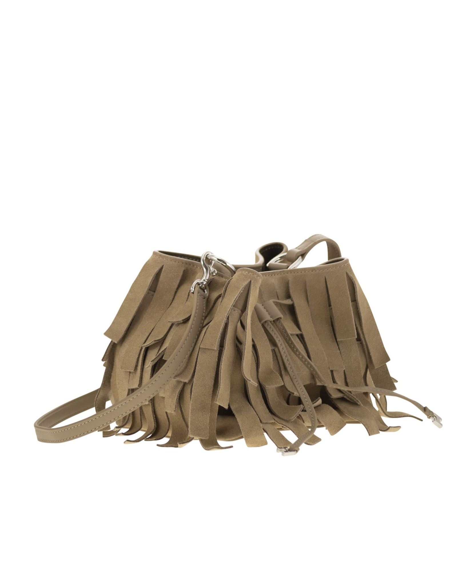 Hogan Hocket Mini Bucket Bag In Suede With Fringe Workmanship In Brown