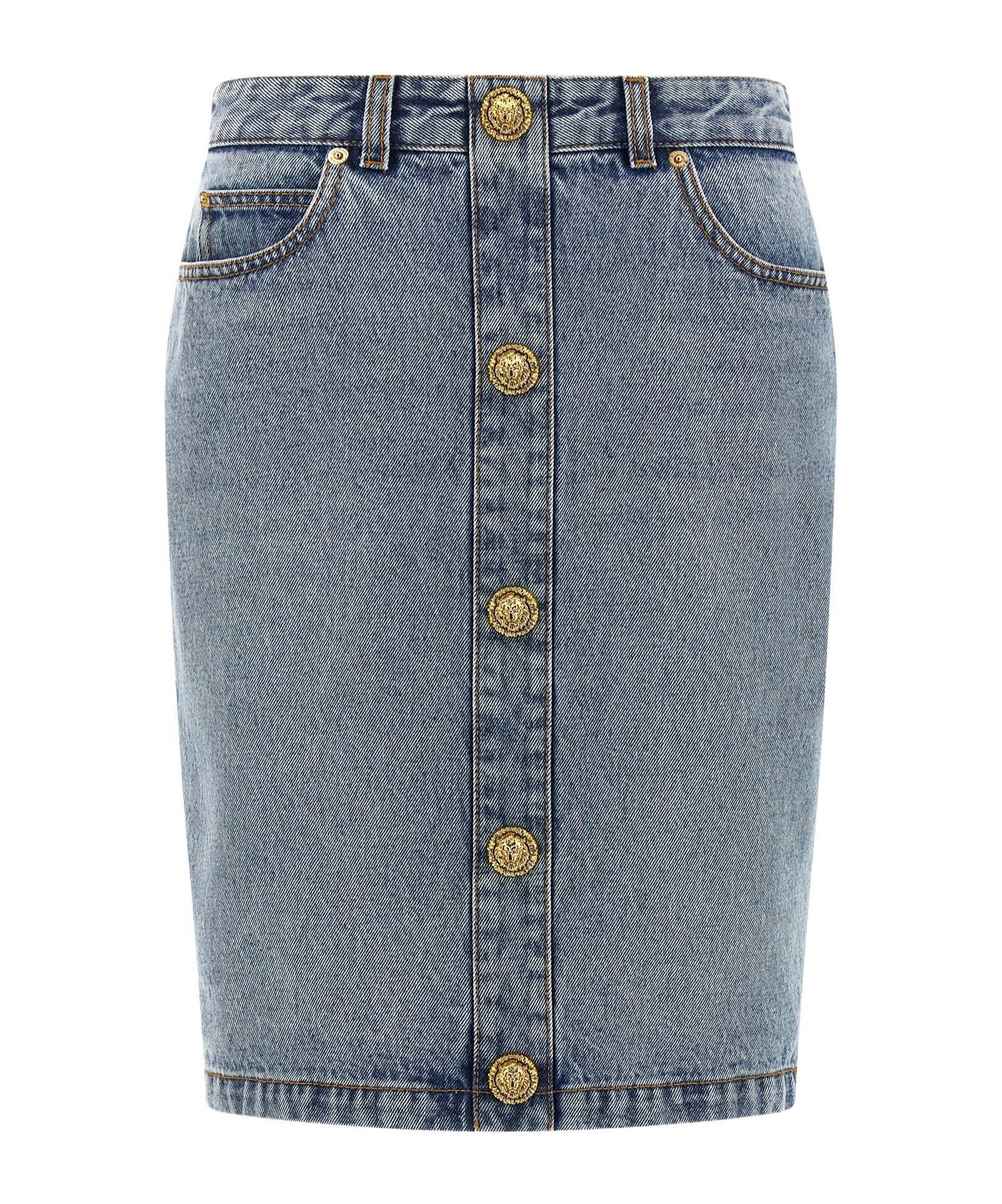 Balmain Denim Skirt Featuring Pockets And Button Accents In Blue