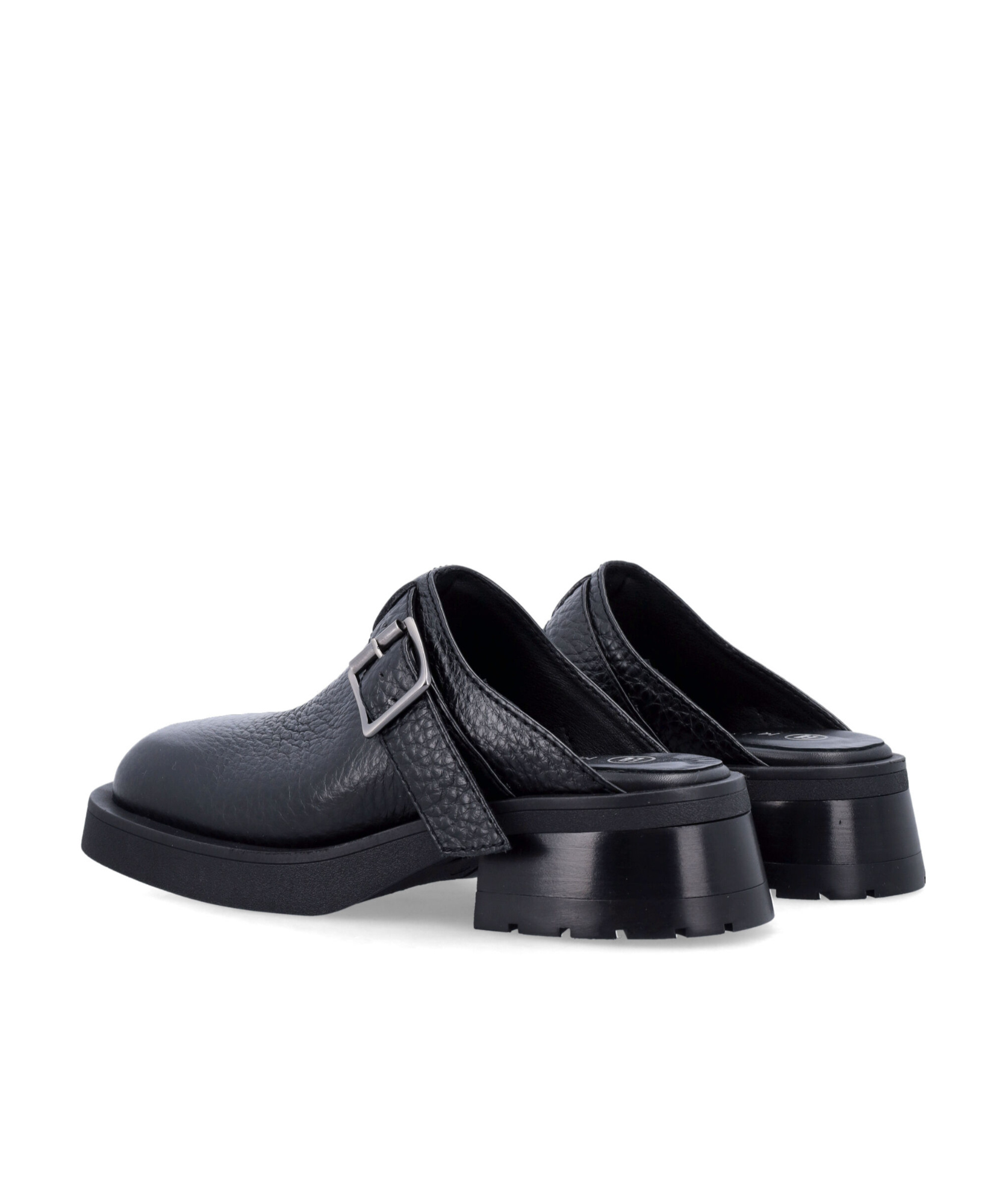 Miista Buckled Black Mules With Textured Upper In Black