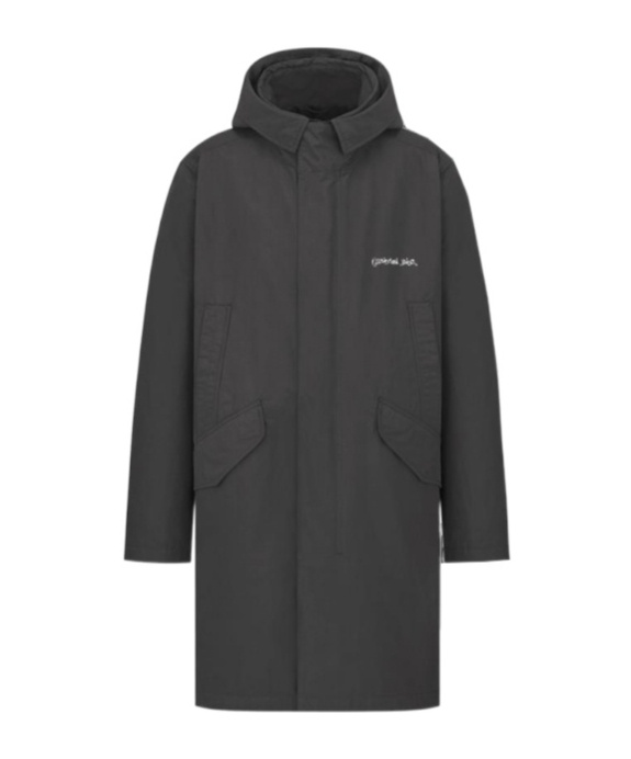 Dior Logo Hooded Parka Coat In Black