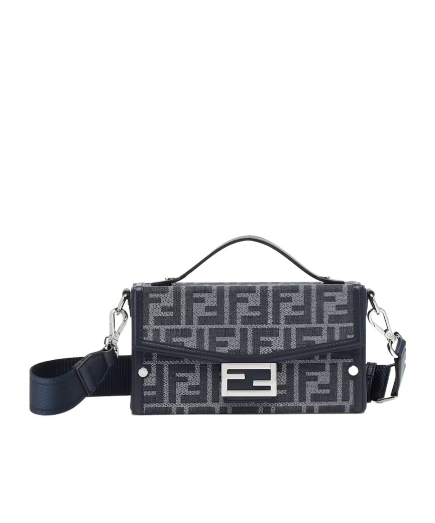 FENDI BLUE FF JACQUARD AND BLUE LEATHER BAG
