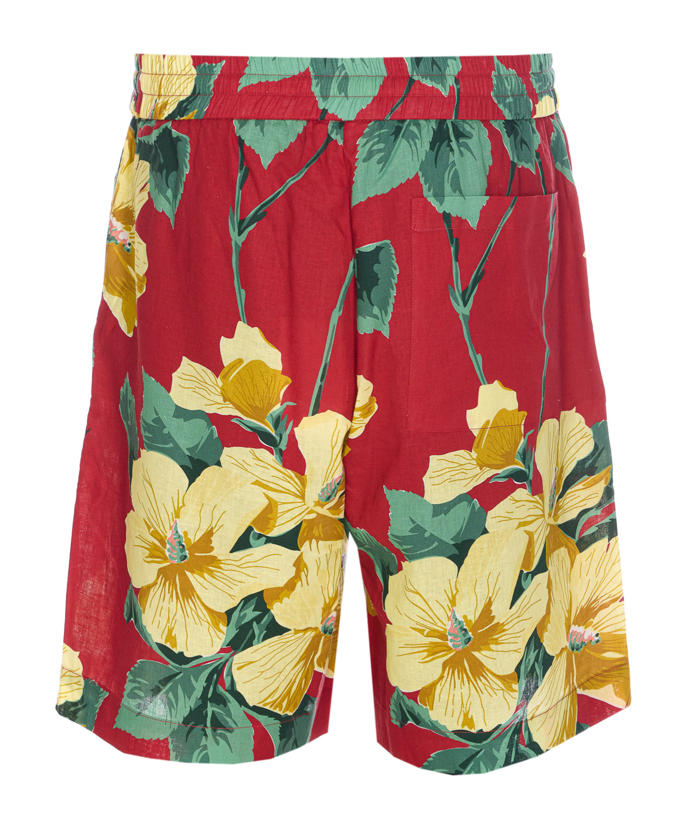 Drôle De Monsieur Elasticized Waist Floral Print Shorts With Lateral Pockets In Red