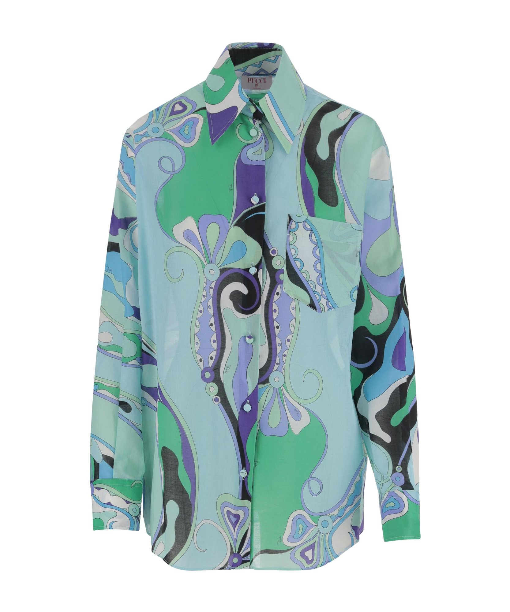 Pucci Cotton Shirt With Orchid Print In Green