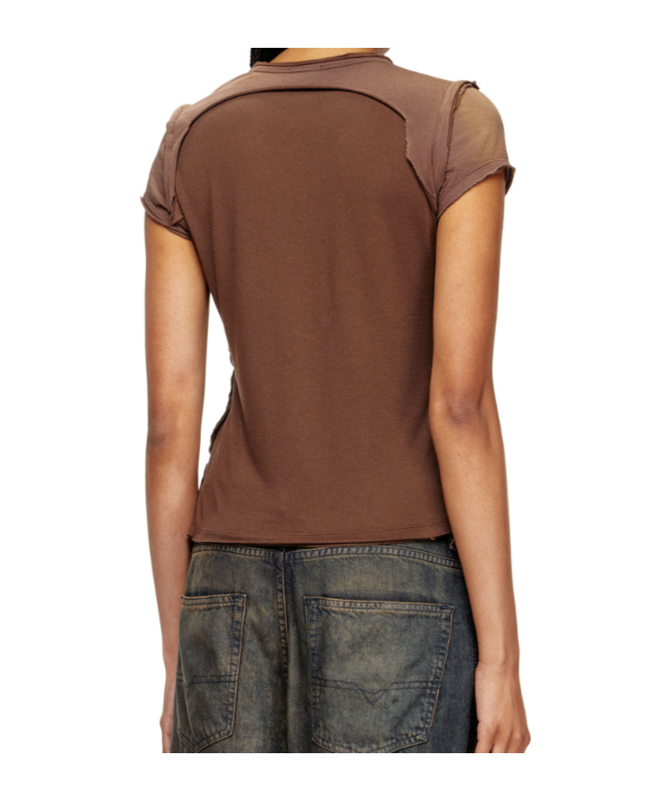 Diesel Henley T-shirt With Peel-off Effect In Brown