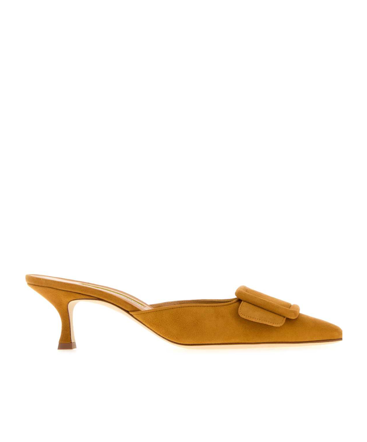 Manolo Blahnik 50mm Maysale Suede Kitten-heel Mules In Orange