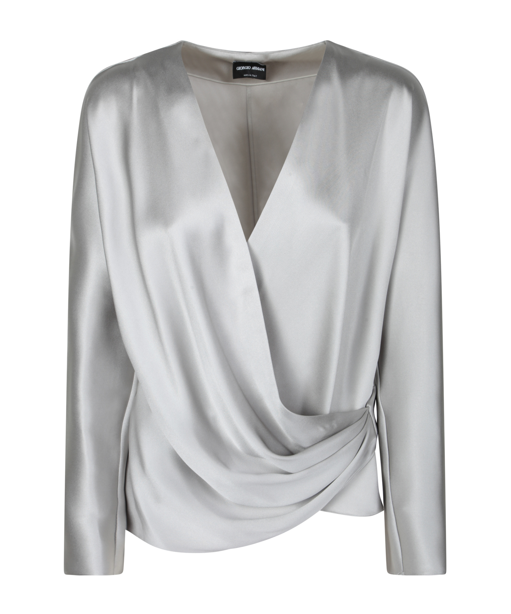 Giorgio Armani Wrap Design Shirt With Draped Detailing In Gray