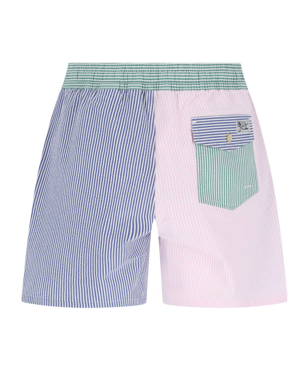 Polo Ralph Lauren Straight-leg Mid-length Logo-embroidered Striped Cotton-blend Seersucker Swim Shorts In Multi