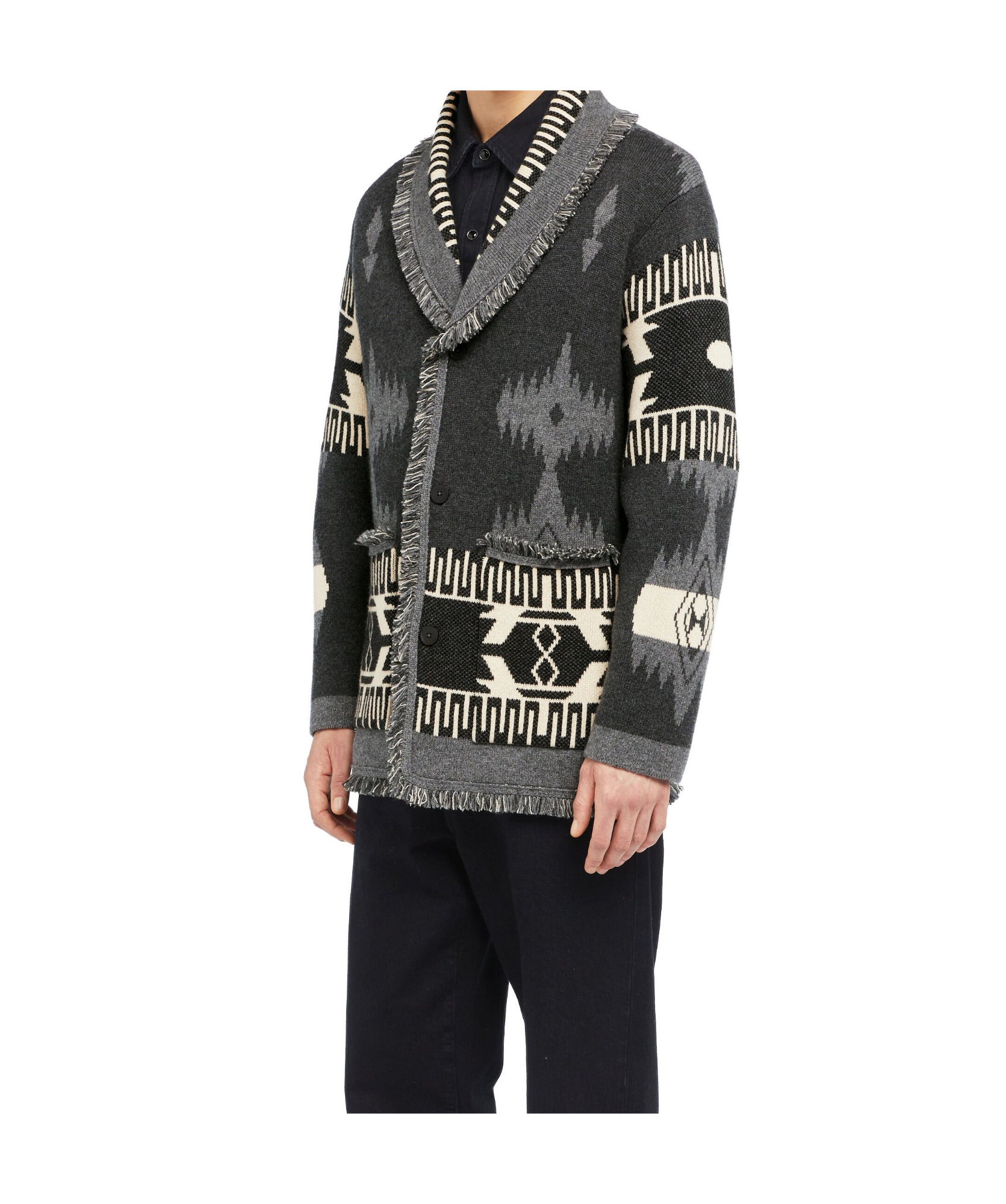 Alanui Icon Jacquard Fringed Cardigan In Black