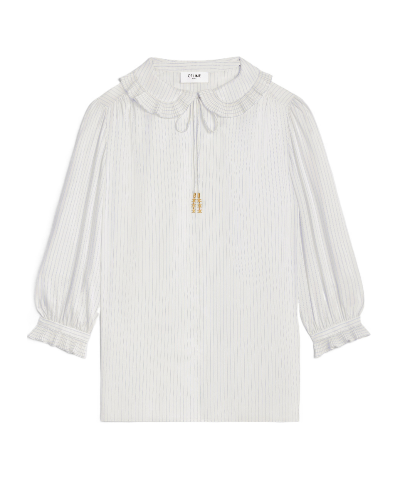 Celine Striped Ruffled Shirt In White