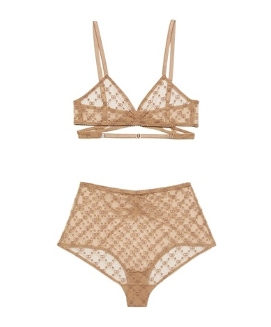 Gucci Gg Star Tulle Lingerie Set In Beige