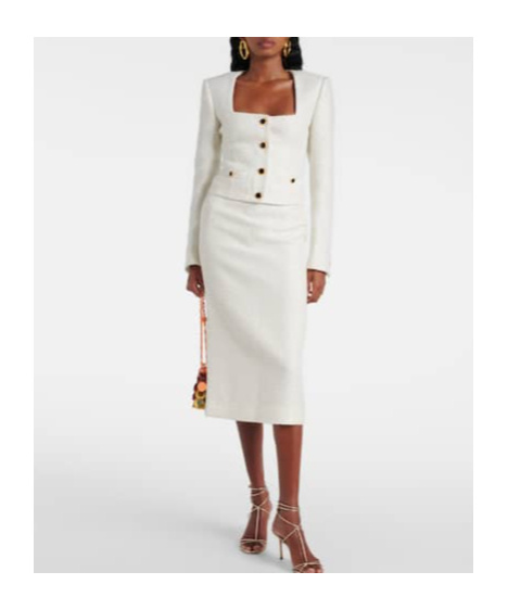 Alessandra Rich Sequined Tweed Midi Skirt In White