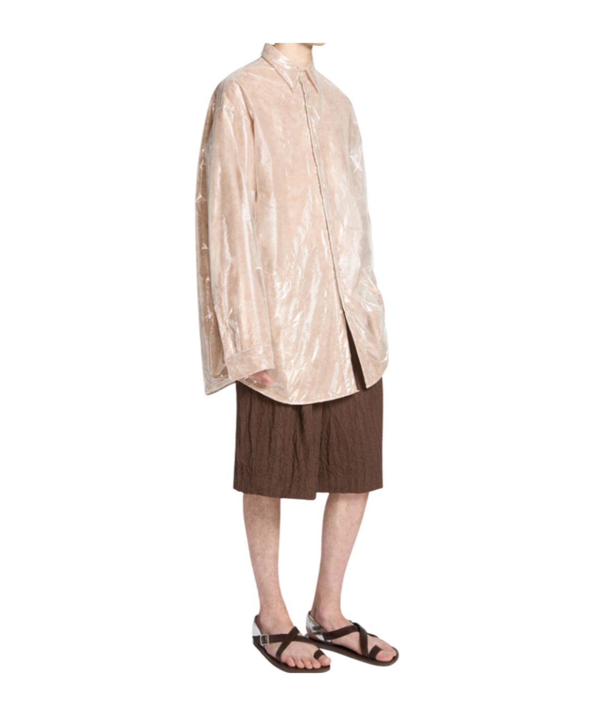 Dries Van Noten Puff Sleeve Oversized Nylon Shirt In Nude